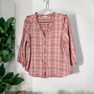Lauren Conrad Pink Plaid Long Sleeve Blouse